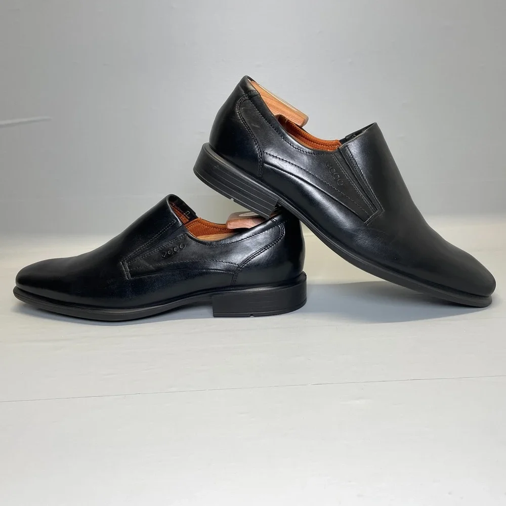 ECCO Cairo Dress Shoes Mens Size 43 US 9 Black Leather Slip On Casual Loafers